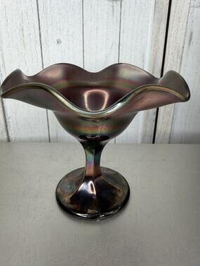 VTG Northwood Rainbow Deep Amethyst Carnival Glass Compote Candy Dish